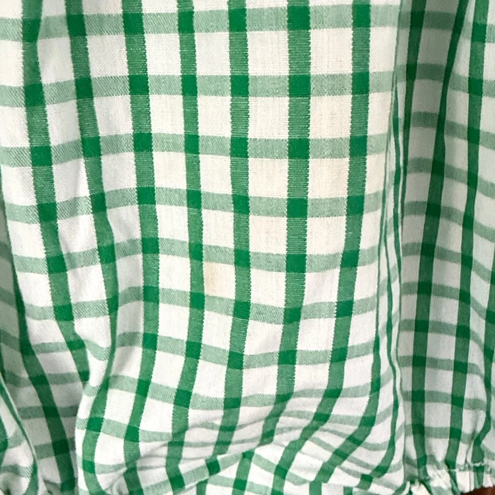 The Smocking Place Tractor Bubble Romper 6M Green Gingham Boys 100% Cotton